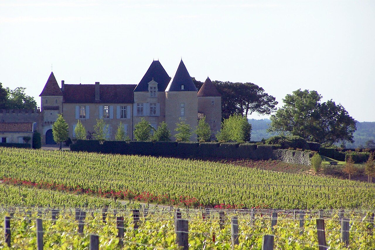 Le château d’Yquem sur sa colline, au-dessus de ses vignes de Sauternes