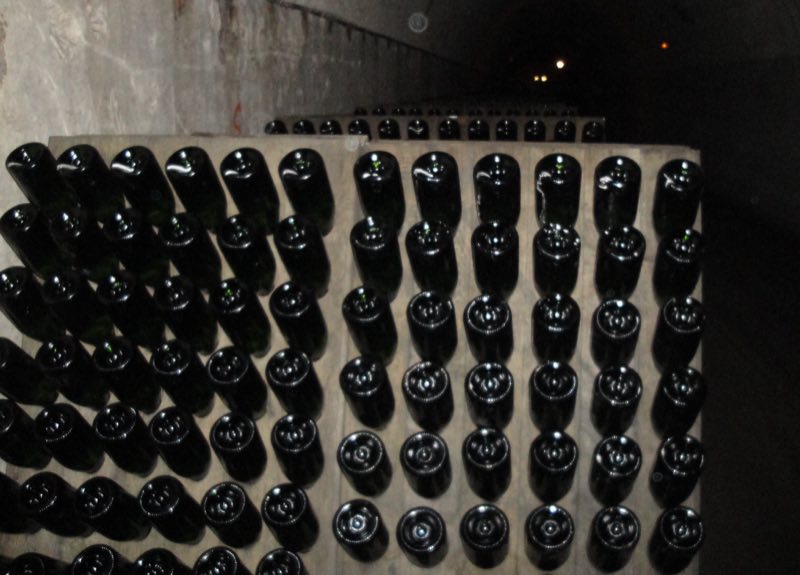 Pupitres de remuage dans les caves de Pol Roger à Épernay